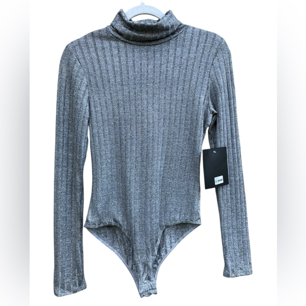 Sophisticated Heather Gray Turtleneck Bodysuit Sweater